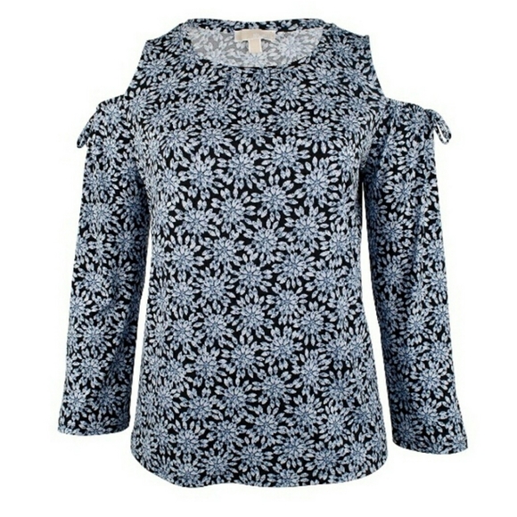 Michael Kors Cold Shoulder Sheer Halter Jewel Print Top SMALL Ruffles - Picture 10 of 11